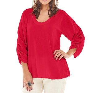 Oh My Gauze! Lana Top | Artsy Top With Ruched Sleeves in Red Size Small/Medium